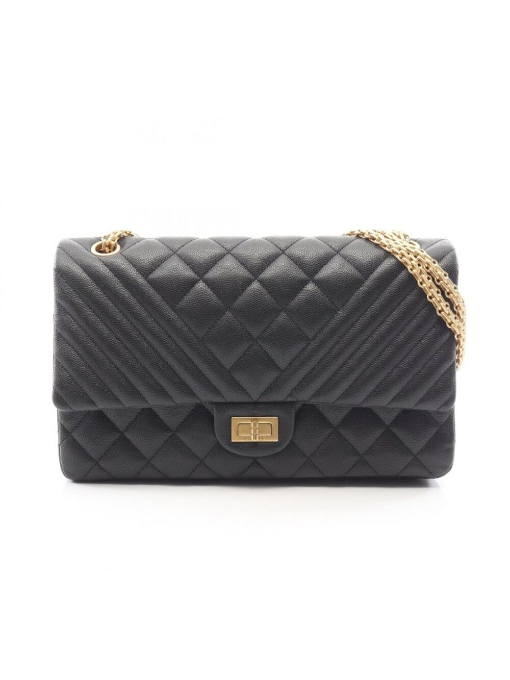 Chanel Shoulder Bag 2.55 Quilted Stitch Double Flap Black Caviar Leather Chain